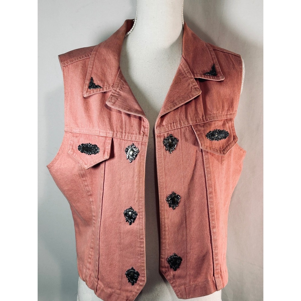 Watch L.A.‎ Vintage Denim Vest Salmon Pink Ornate Silver Hardware Made in USA L